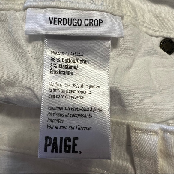 Paige Optic White Verdugo Crop Raw Hem Jeans Sz 32 - Picture 8 of 15